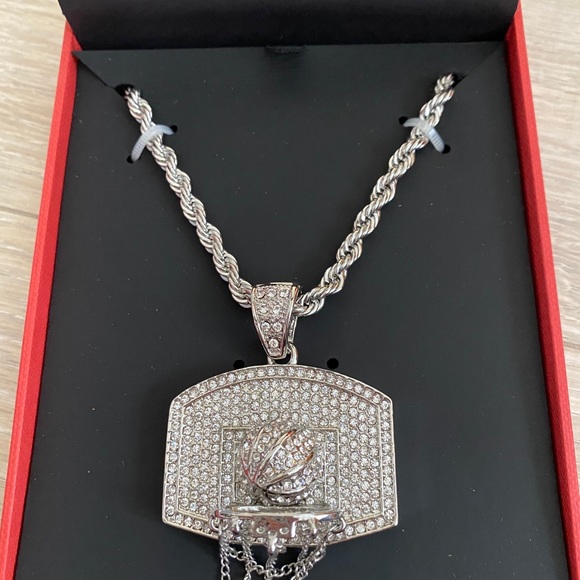 Men’s bling iced out basketball hoop ball necklace - Picture 2 of 4